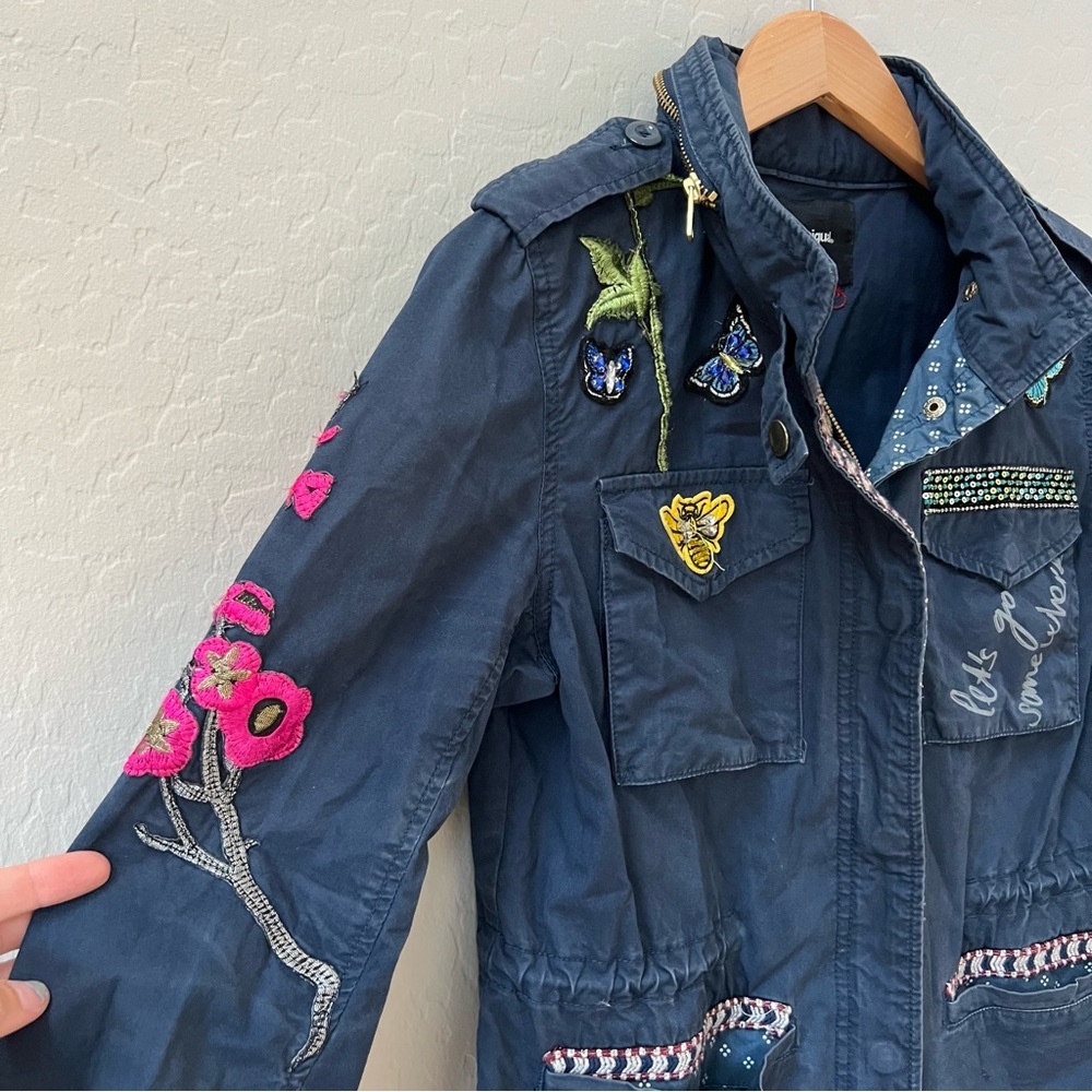 desigual pakaian jadi wanita navy utility jacket butterfly bird bee - Picture 4 of 14